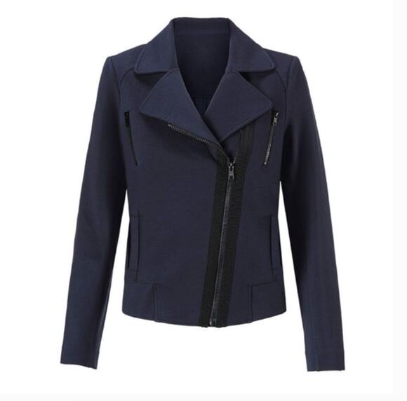 CAbi Jackets & Blazers - CAbi Size S Chance Moto Jacket Diagonal Zip Bomber 5476 Navy Blue